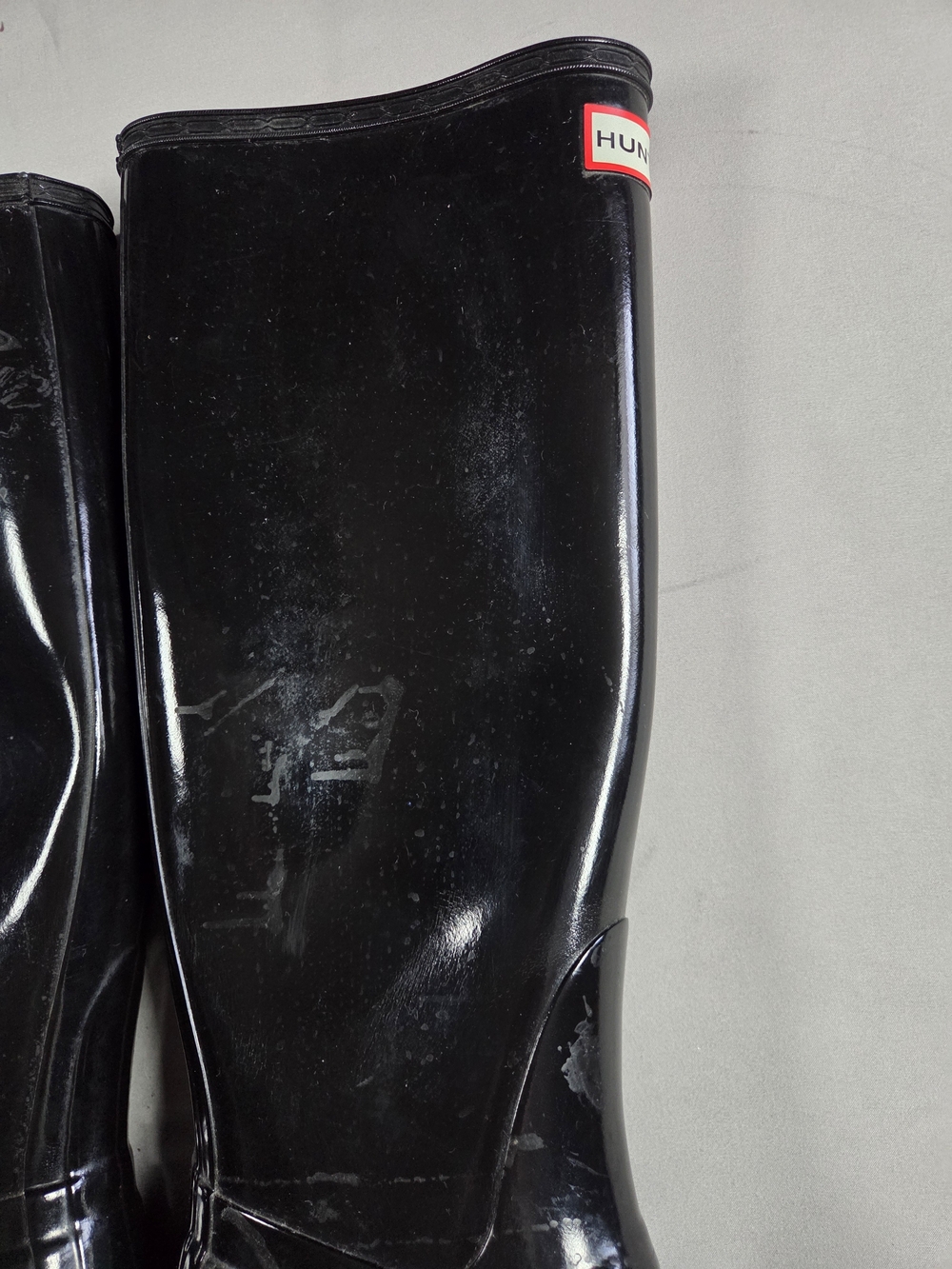 Hunter Black Gloss Tall Rain Boots with Red Logo Trim Womens Size 8 - Picture 7 of 12
